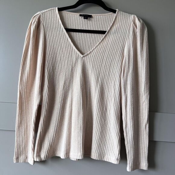 J Crew Top Womens Medium Ribbed Long Sleeve Pullover V Neck Soft Knit Top - Picture 1 of 13